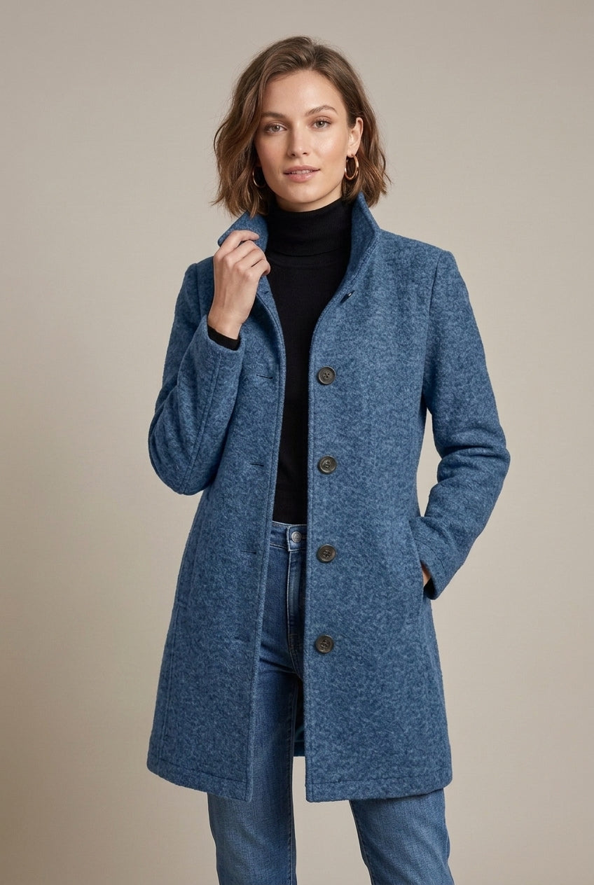 Women's Winter Coat | Notch Collar & Button Front