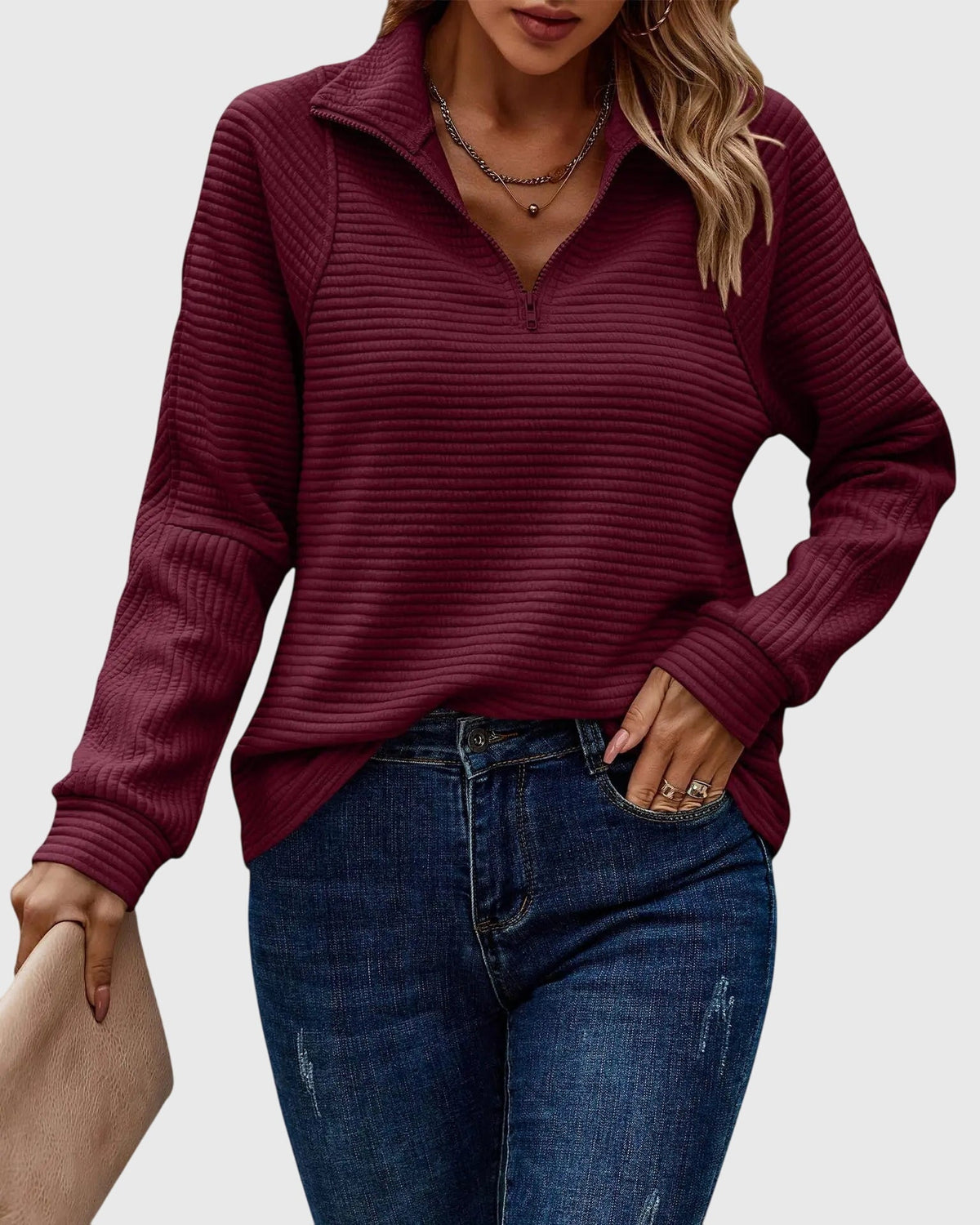 Women's Zip-Up Sweater | Elegant V-Neck Design