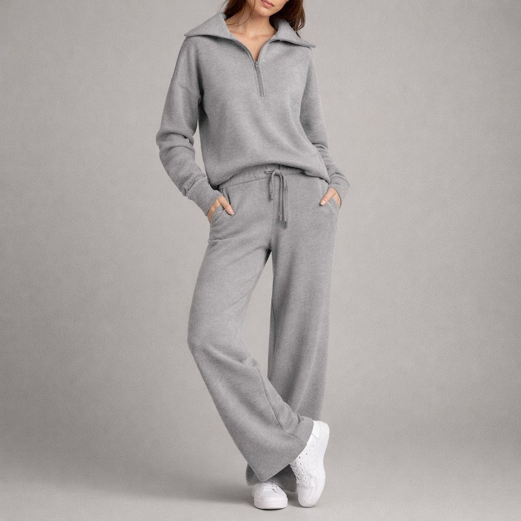 Women's Coordinated Lounge Set Half Zip Top Wide Leg with Drawcord 8