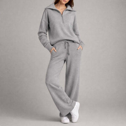 Women's Coordinated Lounge Set Half Zip Top Wide Leg with Drawcord 8