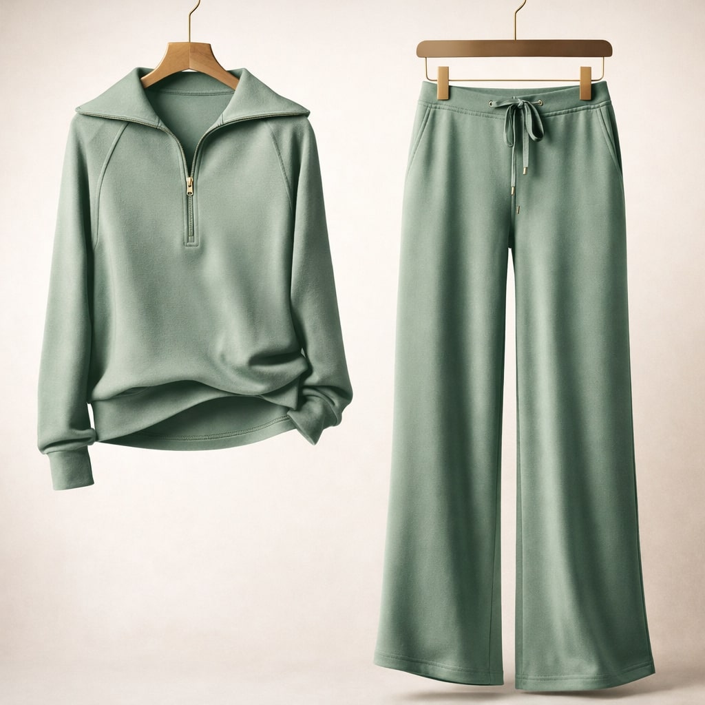 Women's Coordinated Lounge Set Half Zip Top Wide Leg with Drawcord 4