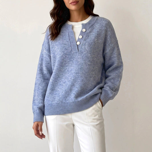 Abigail - Women's Knit V-Neck Button-Detail Sweater 3