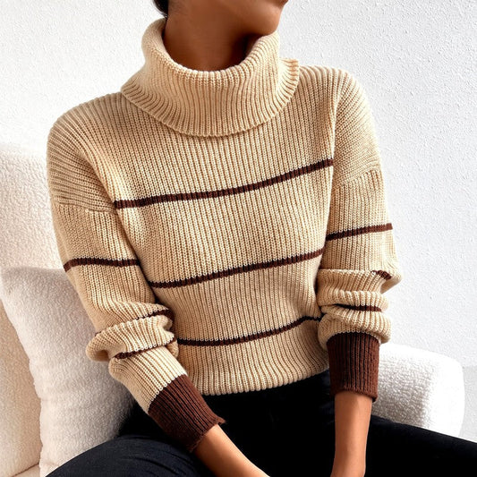 Dina - Women’s Striped Knit Turtleneck Sweater 1
