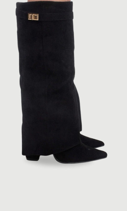Morgan | Women's Suede Knee-High Fold-Over Buckle Thigh-High Boots