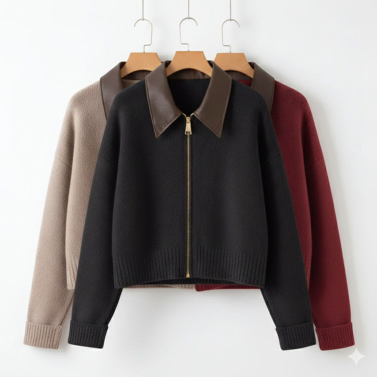 Women's Cardigan Knitted Full Zip Fastening Front with Polo Collar