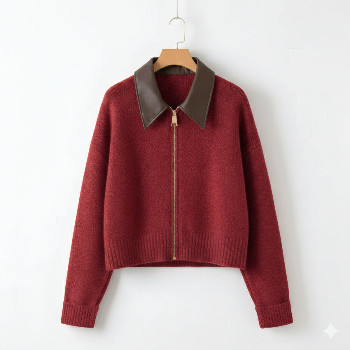 Women's Cardigan Knitted Full Zip Fastening Front with Polo Collar