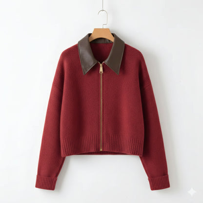 Women's Cardigan Knitted Full Zip Fastening Front with Polo Collar