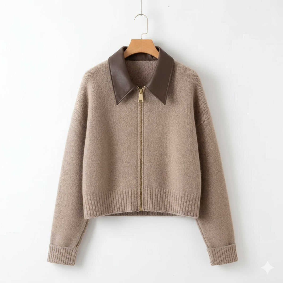 Women's Cardigan Knitted Full Zip Fastening Front with Polo Collar