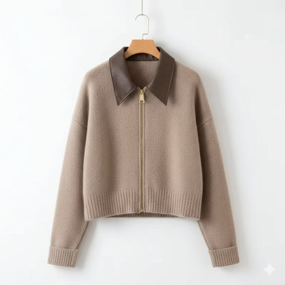 Women's Cardigan Knitted Full Zip Fastening Front with Polo Collar